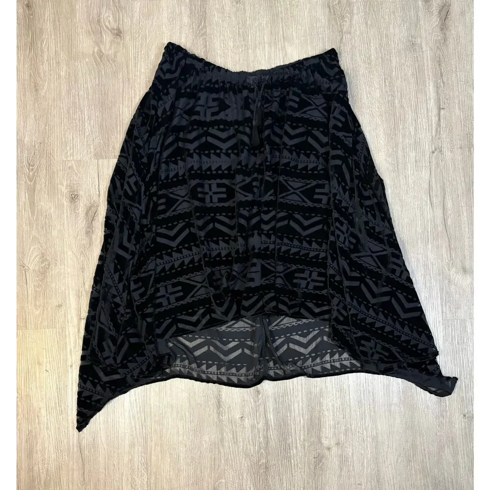 Ralph Lauren Velvet Burnout Aztec Southwest Hi-low Midi Skirt‎ XL Asymmetrical